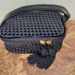 Sharif Black Woven Mini Bag with Tassels